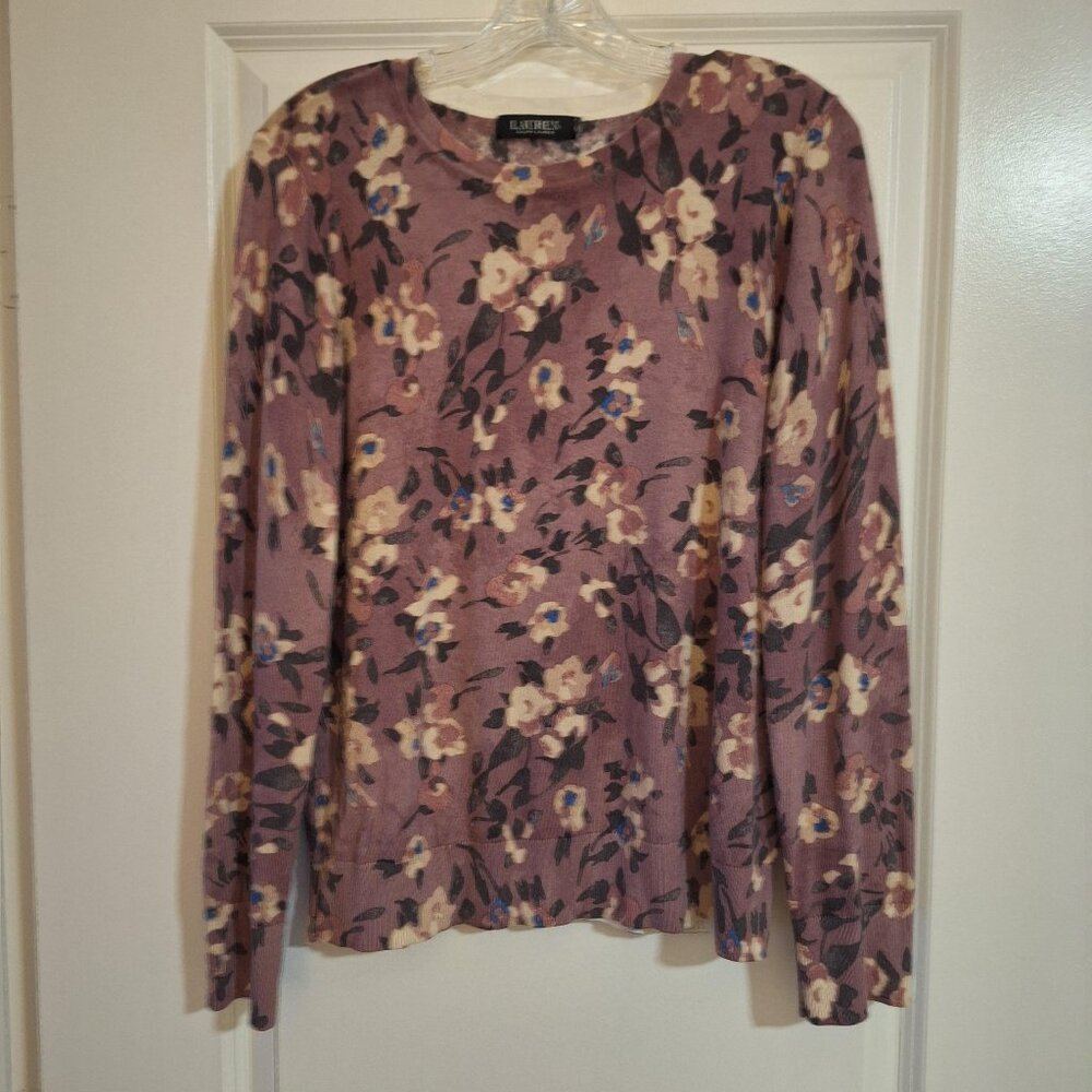Lauren by RL Mauve Floral Lightweight Sweater
